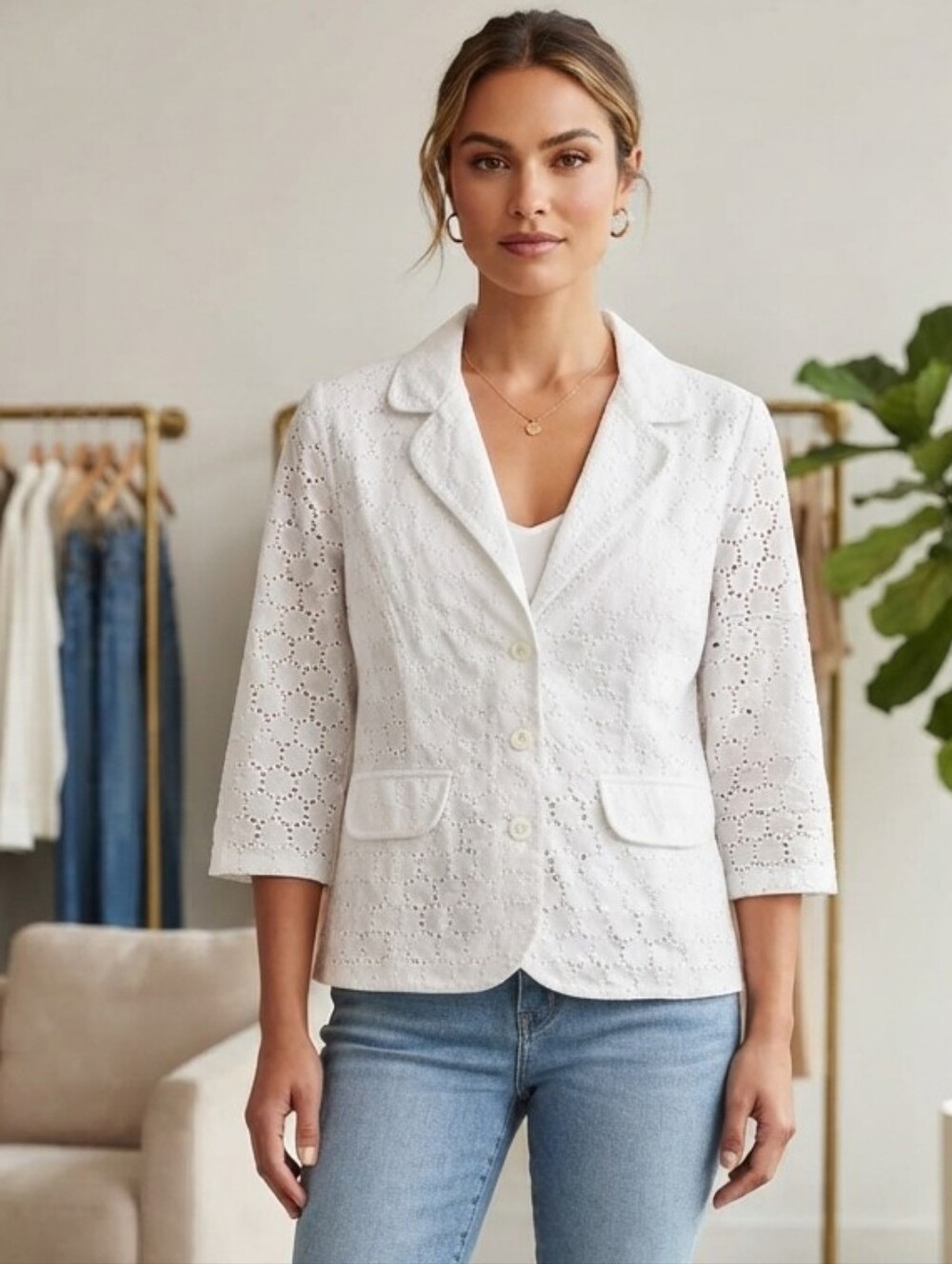 Ava & Grace Women's White Lined 3/4 Sleeve Blazer Size 12